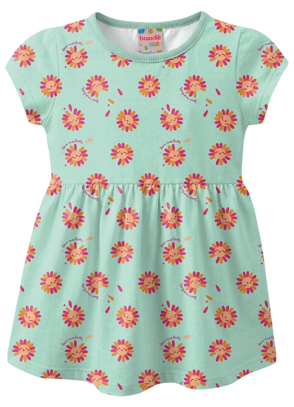 Brandili - Vestido Infantil Meia Malha Bichinhos Verde