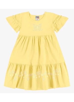 Rovi Kids - Vestido Infantil Meia Malha com Estampa Amarelo - ROVI KIDS