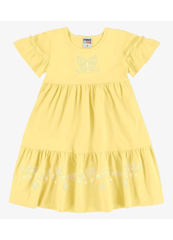 Rovi Kids - Vestido Infantil Meia Malha com Estampa Amarelo