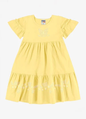 Rovi Kids - Vestido Infantil Meia Malha com Estampa Amarelo - ROVI KIDS