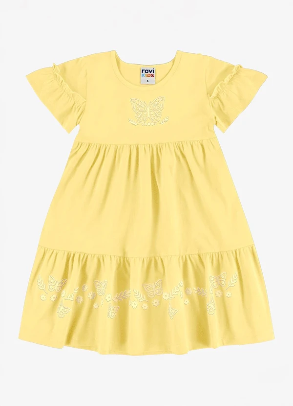 Rovi Kids - Vestido Infantil Meia Malha com Estampa Amarelo