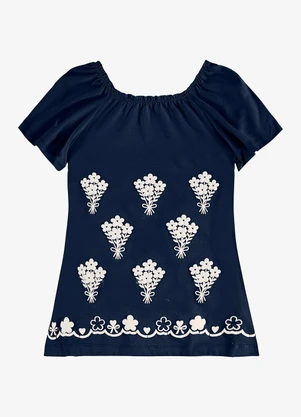 Rovi Kids - Vestido Infantil Meia Malha com Estampa Azul - ROVI KIDS