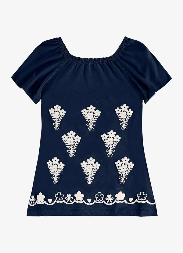 Rovi Kids - Vestido Infantil Meia Malha com Estampa Azul