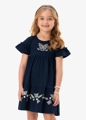 Rovi Kids - Vestido Infantil Meia Malha com Estampa Azul - ROVI KIDS