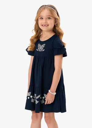 Rovi Kids - Vestido Infantil Meia Malha com Estampa Azul - ROVI KIDS