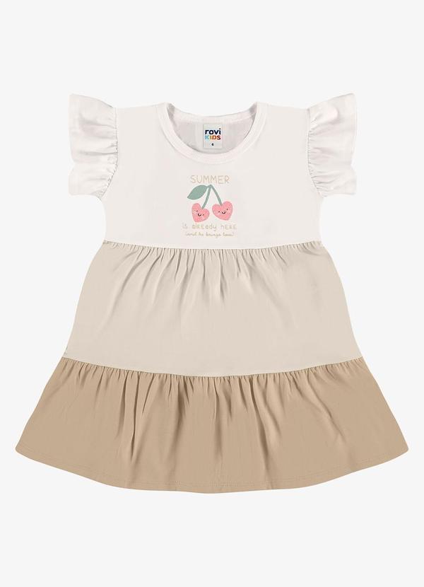 Rovi Kids - Vestido Infantil Meia Malha com Estampa Bege