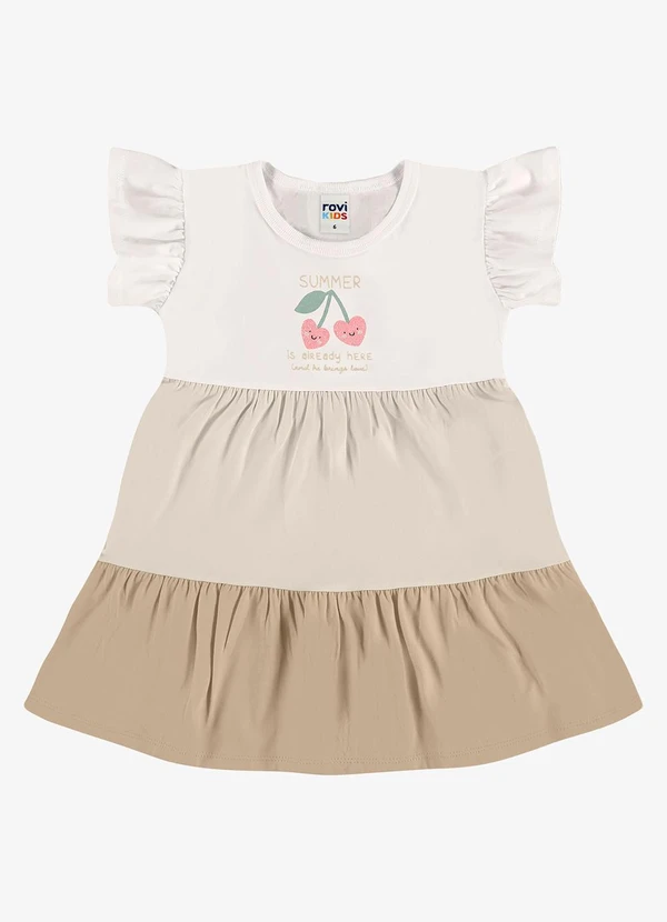 Rovi Kids - Vestido Infantil Meia Malha com Estampa Bege