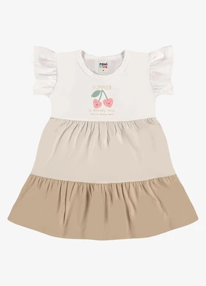 Rovi Kids - Vestido Infantil Meia Malha com Estampa Bege - ROVI KIDS