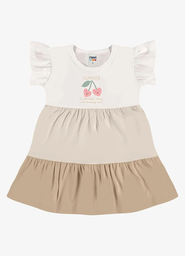 Rovi Kids - Vestido Infantil Meia Malha com Estampa Bege