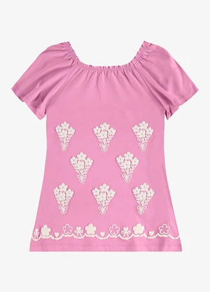 Rovi Kids - Vestido Infantil Meia Malha com Estampa Rosa - ROVI KIDS