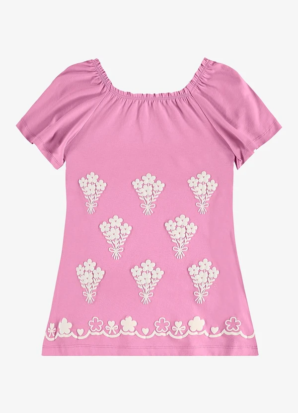 Rovi Kids - Vestido Infantil Meia Malha com Estampa Rosa
