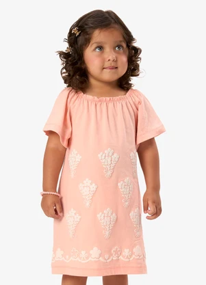 Rovi Kids - Vestido Infantil Meia Malha com Estampa Rosa - ROVI KIDS