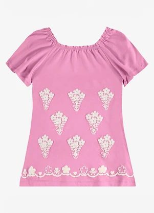 Rovi Kids - Vestido Infantil Meia Malha com Estampa Rosa - ROVI KIDS