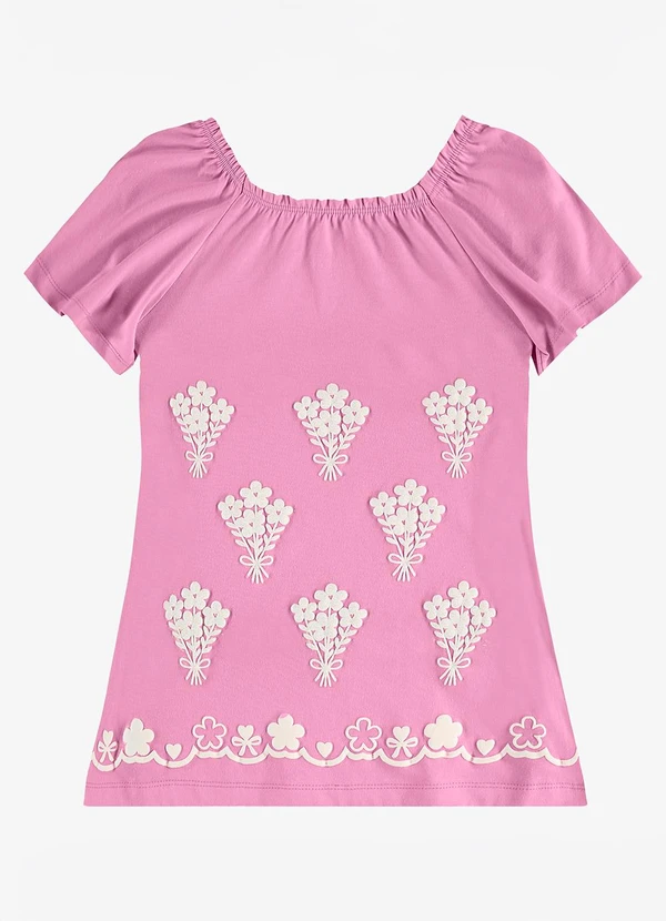 Rovi Kids - Vestido Infantil Meia Malha com Estampa Rosa
