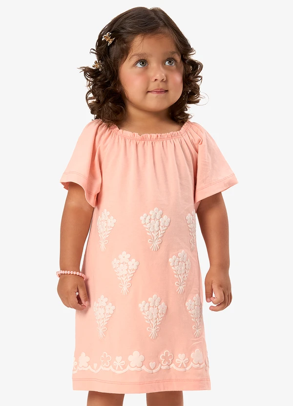 Rovi Kids - Vestido Infantil Meia Malha com Estampa Rosa