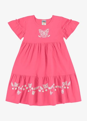 Rovi Kids - Vestido Infantil Meia Malha com Estampa Rosa - ROVI KIDS