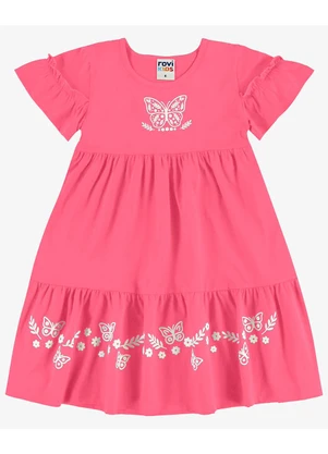 Rovi Kids - Vestido Infantil Meia Malha com Estampa Rosa - ROVI KIDS