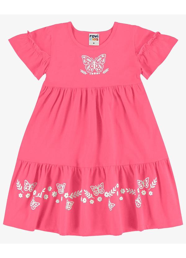 Rovi Kids - Vestido Infantil Meia Malha com Estampa Rosa