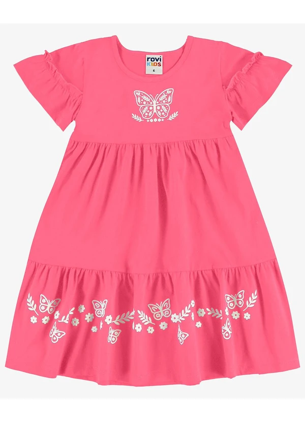 Rovi Kids - Vestido Infantil Meia Malha com Estampa Rosa