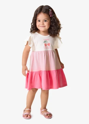 Rovi Kids - Vestido Infantil Meia Malha com Estampa Rosa - ROVI KIDS