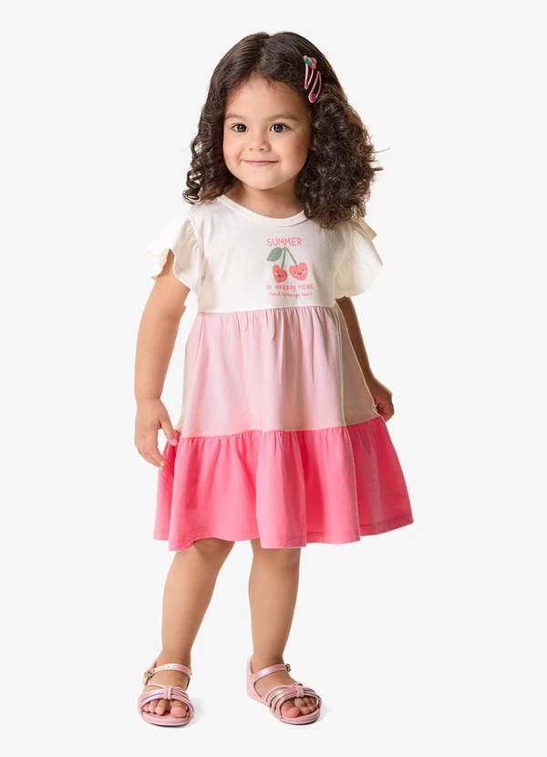 Rovi Kids - Vestido Infantil Meia Malha com Estampa Rosa