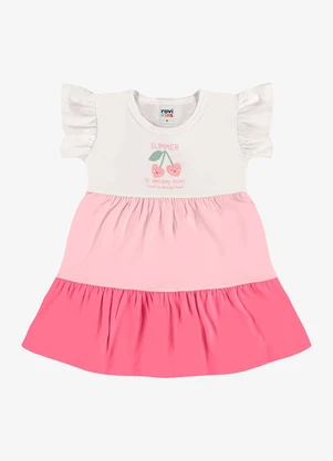 Rovi Kids - Vestido Infantil Meia Malha com Estampa Rosa - ROVI KIDS