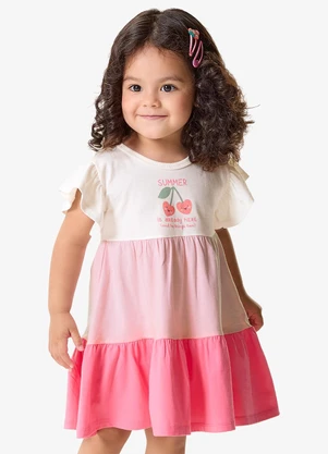 Rovi Kids - Vestido Infantil Meia Malha com Estampa Rosa - ROVI KIDS
