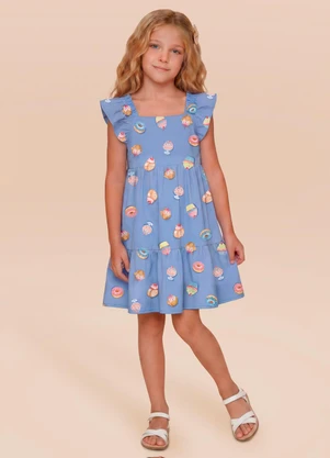 Brandili - Vestido Infantil Meia Malha Doces Azul - BRANDILI