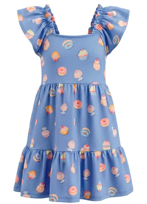 Brandili - Vestido Infantil Meia Malha Doces Azul - BRANDILI