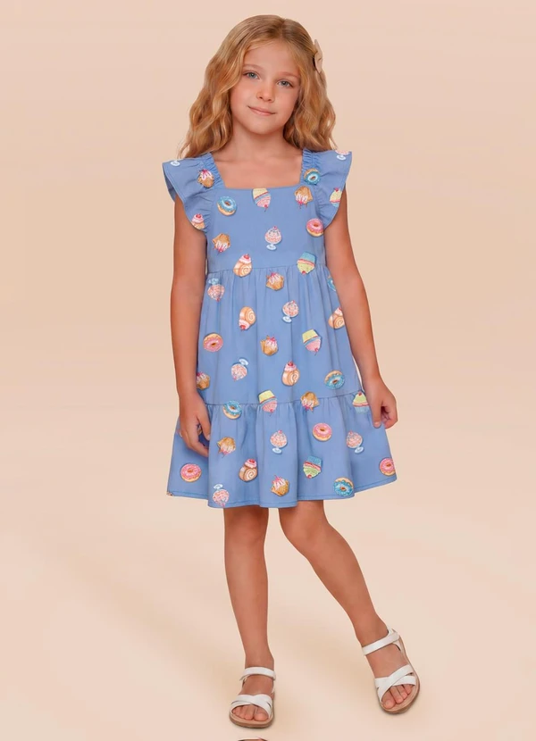 Brandili - Vestido Infantil Meia Malha Doces Azul