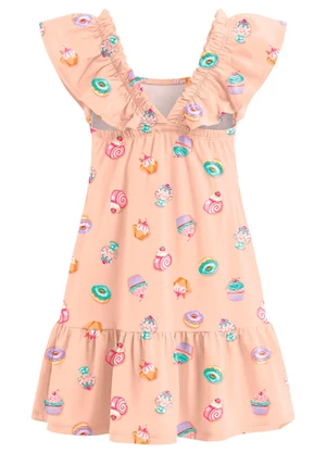 Brandili - Vestido Infantil Meia Malha Doces Salmao - BRANDILI