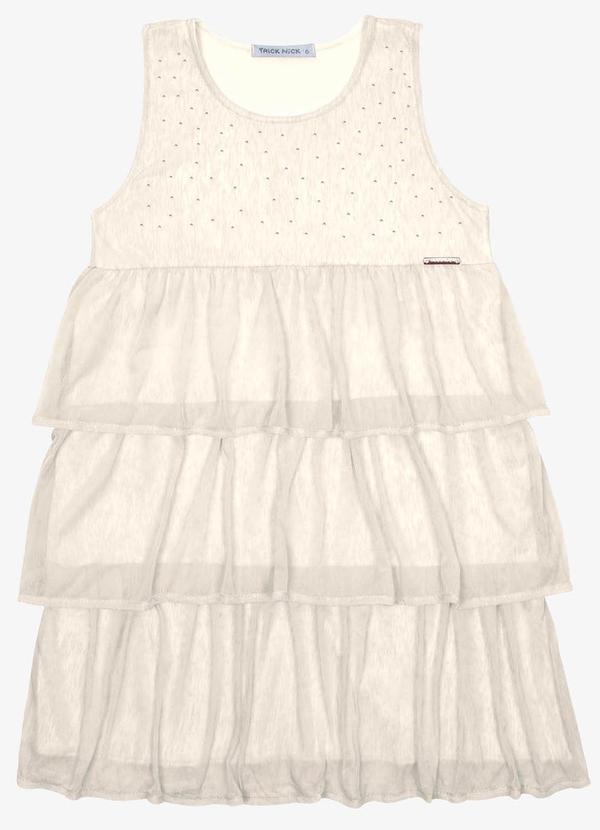 Trick Nick - Vestido Infantil Meia Malha e Chiffon Bege