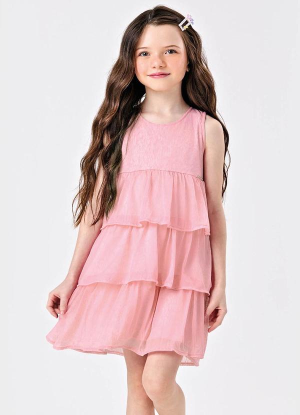 Trick Nick - Vestido Infantil Meia Malha e Chiffon Rosa 1