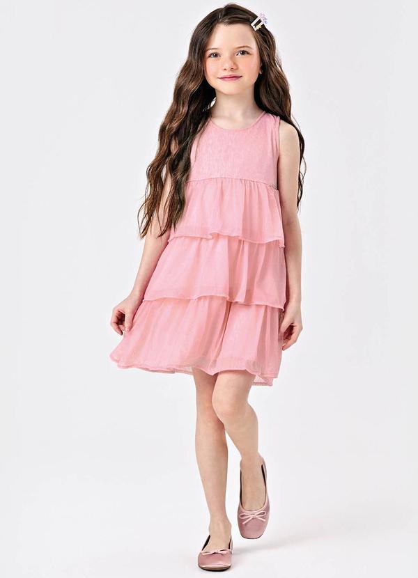 Trick Nick - Vestido Infantil Meia Malha e Chiffon Rosa 3