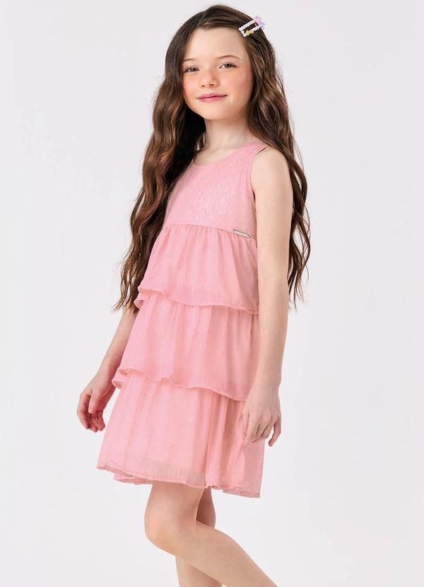 Trick Nick - Vestido Infantil Meia Malha e Chiffon Rosa 4