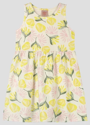 Kely Kety - Vestido Infantil Meia Malha Estampada Amarelo - KELY KETY