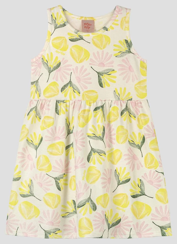 Kely Kety - Vestido Infantil Meia Malha Estampada Amarelo