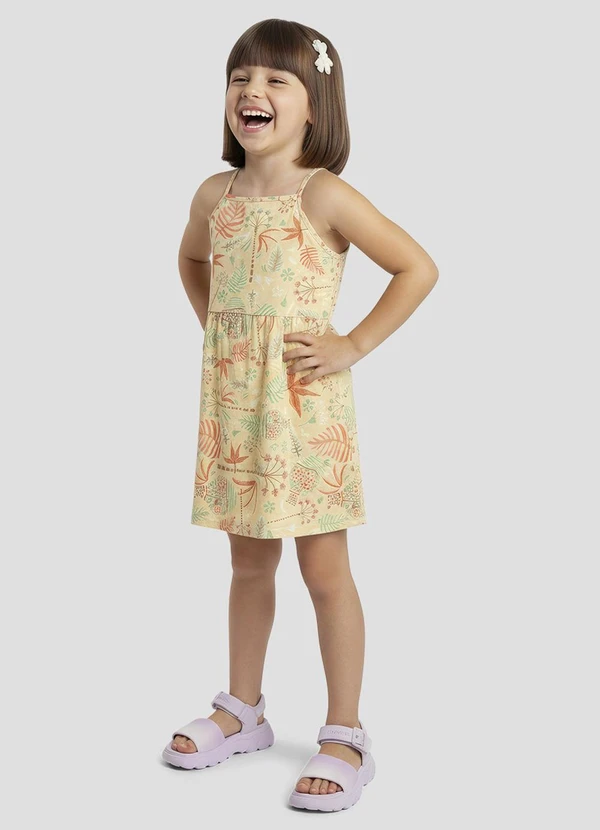 Kely Kety - Vestido Infantil Meia Malha Estampada Bege