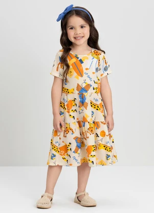 Vestido Infantil Meia Malha Estampado Up Baby Bege - UP BABY