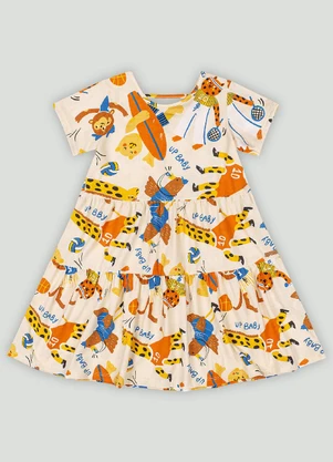 Vestido Infantil Meia Malha Estampado Up Baby Bege - UP BABY