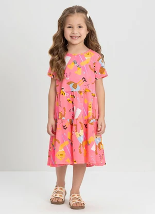 Vestido Infantil Meia Malha Estampado Up Baby Rosa - UP BABY