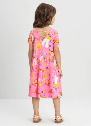 Vestido Infantil Meia Malha Estampado Up Baby Rosa - UP BABY