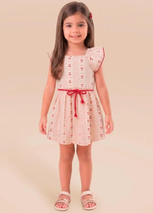 Brandili - Vestido Infantil Meia Malha Laços Bege - BRANDILI