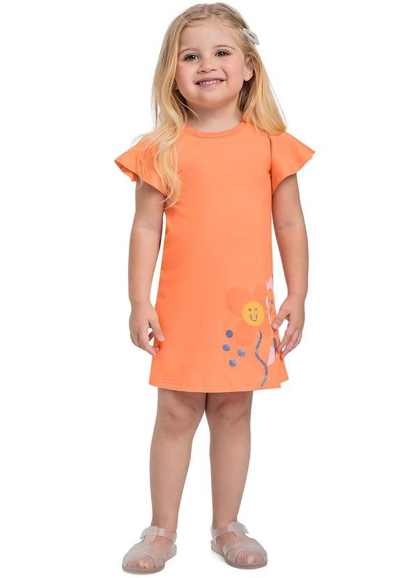 Bee Loop - Vestido Infantil Meia Malha Laranja