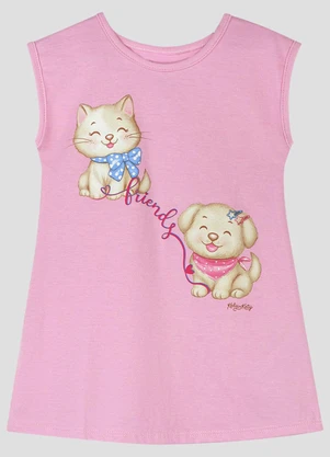 Kely Kety - Vestido Infantil Meia Malha Rosa - KELY KETY