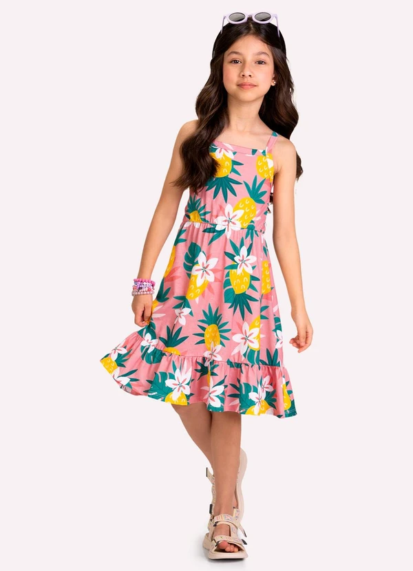 Kyly - Vestido Infantil Menina Abacaxi Rosa
