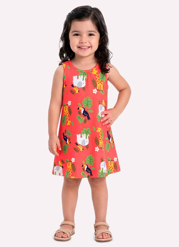 Kyly - Vestido Infantil Menina Animais Vermelho