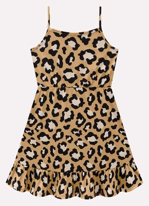 Kyly - Vestido Infantil Menina Animal Print Marrom - KYLY