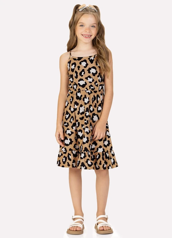 Kyly - Vestido Infantil Menina Animal Print Marrom