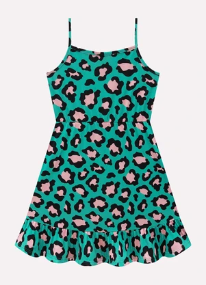 Kyly - Vestido Infantil Menina Animal Print Verde - KYLY